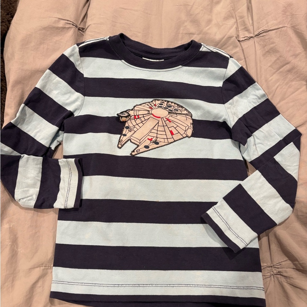 Hanna Andersson size 110 (5) Navy stripe Millennium Falcon Tee